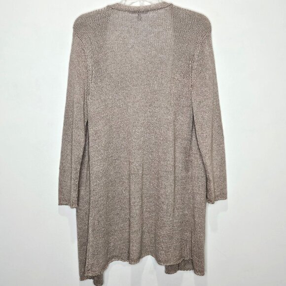 Eileen Fisher Cardigan Womens M Platinum Shimmer Linen Blend Open Front READ - Picture 6 of 8